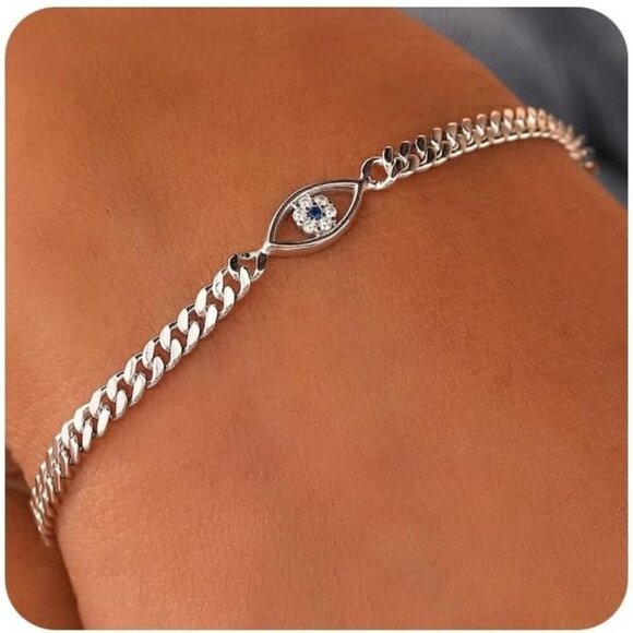 🆕 Mideeo Heart Pearl Bracelets Women Silver Evil Eye Diamond Cuban Jewelry Gift - Picture 1 of 7